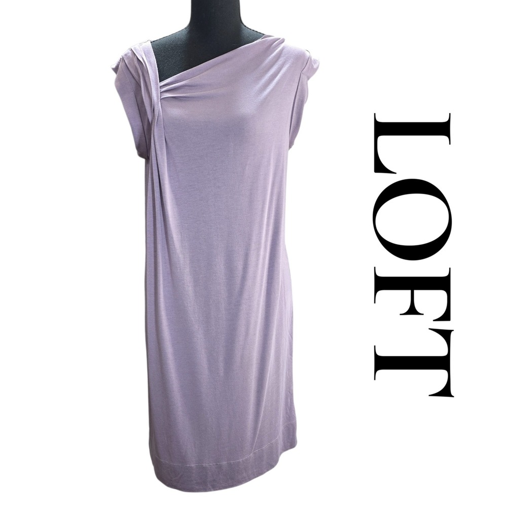Loft Dress Womens Small Purple Modal Blend Draped Asymmetrical Sheath Minimalist